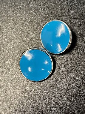 Vintage Round Blue Enamel Peicered Earrings- E4